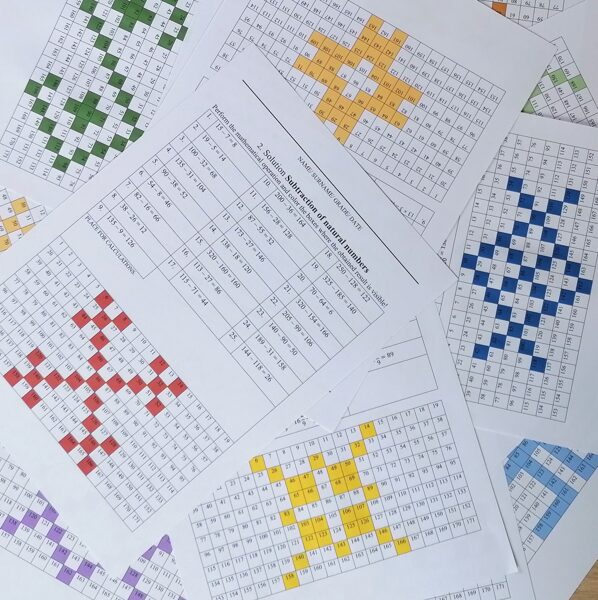 15 Printable Math Worksheets for grades 3-6 with answers. Color by Number! ENG